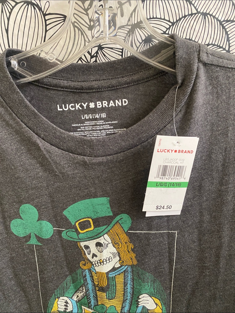 Lucky Brand Charcoal Tee with Skeleton Leprechaun Graphic - Picture 3 of 4